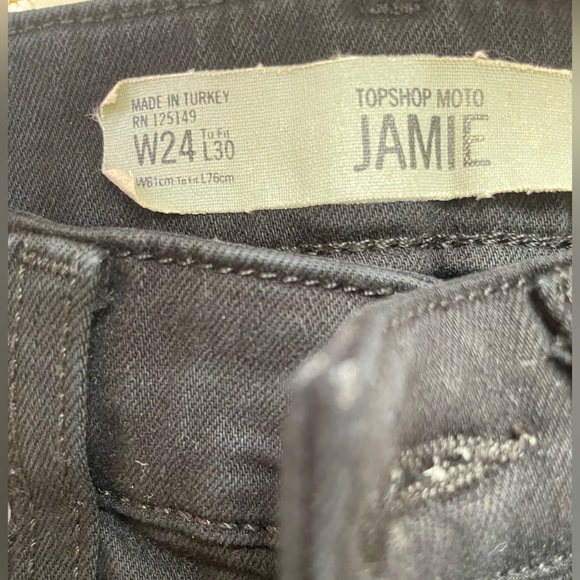 TOP SHOP - JAMIE - BLACK HIGH RISE SKINNY JEANS WITH KNEE RIPS - Picture 4 of 4